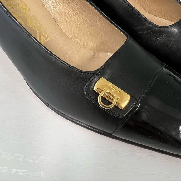 Salvatore Ferragamo Black Leather Chunky Heels 6 AAAA Patent - Picture 4 of 7